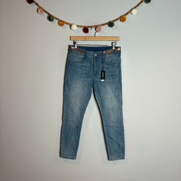 NWT Express embellished beaded Mid Rise Ankle Legging jeans - Picture 1 of 8